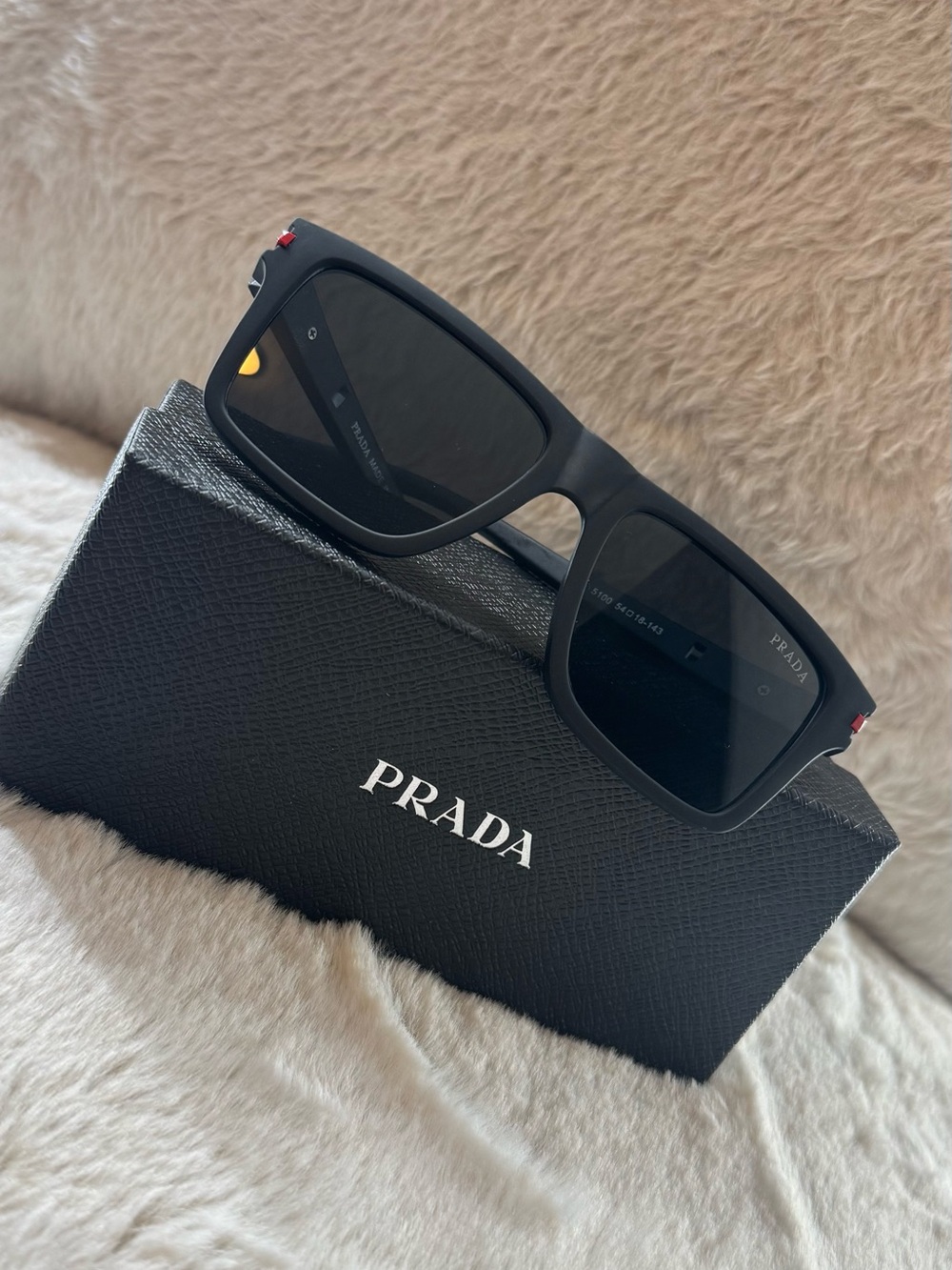 Prada Black Matte Square Sunglasses with Dark Lenses